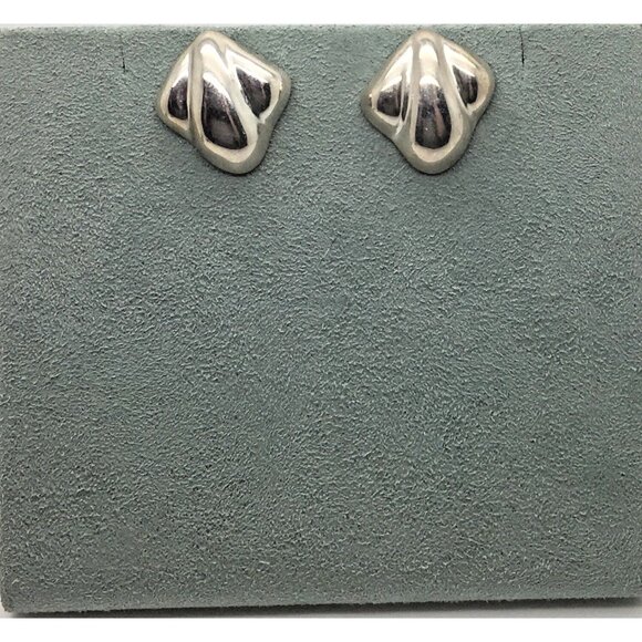 Taxco Puffy Sterling Silver Earrings Pierced Post Button Ripples TF 925 Mexico - Picture 1 of 3